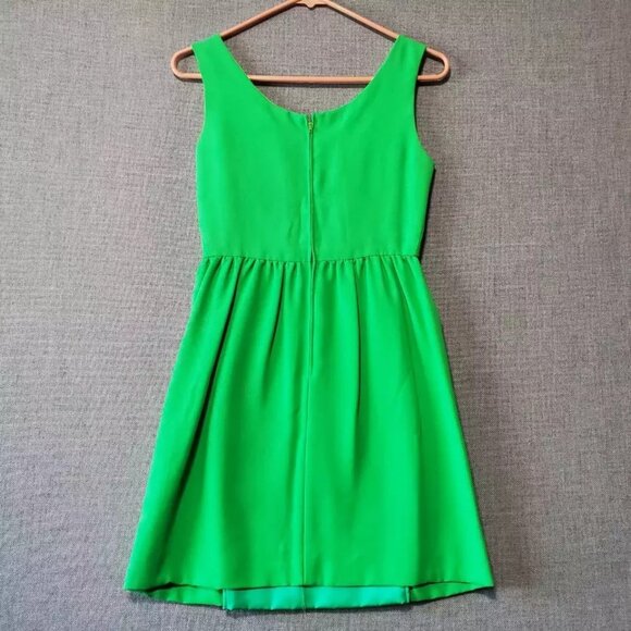 Roos Atkins Womens A Line Dress Green Pleated Mini Scoop Neck Sleeveless Zip 7 - Picture 2 of 10
